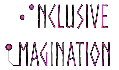 Text-Only Logo with Braille Letter "I" in Inclusive and adaptive-switched-shaped "I" in Imagination.