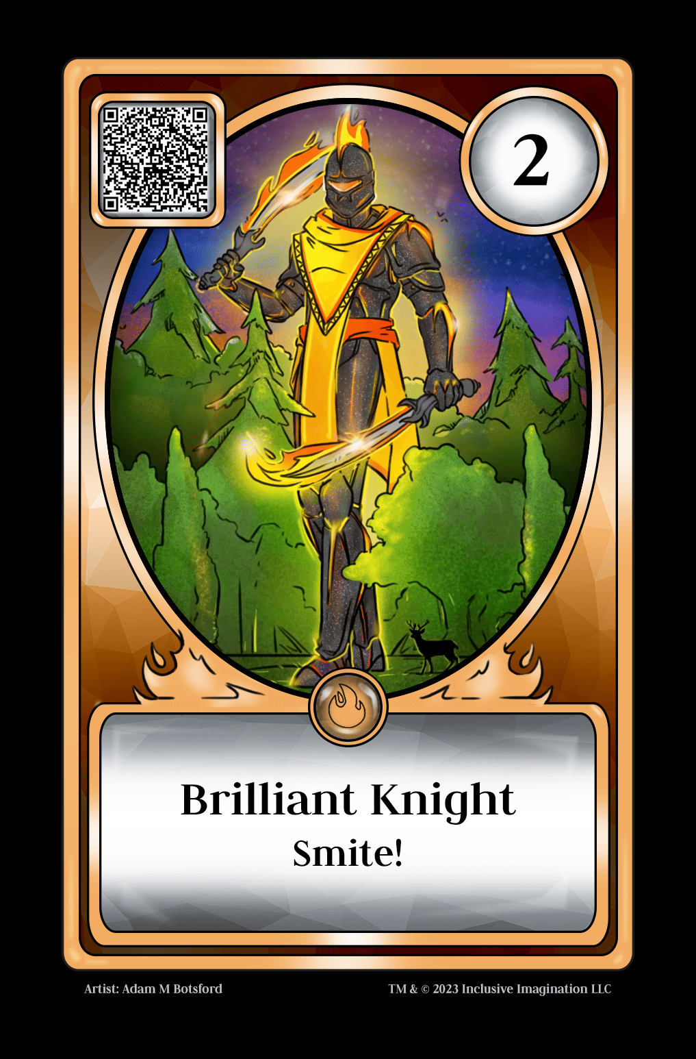 A black-armored, orange-cloaked knight complete with Twinblades and Obsidian Helm walks and towers over the forest below.