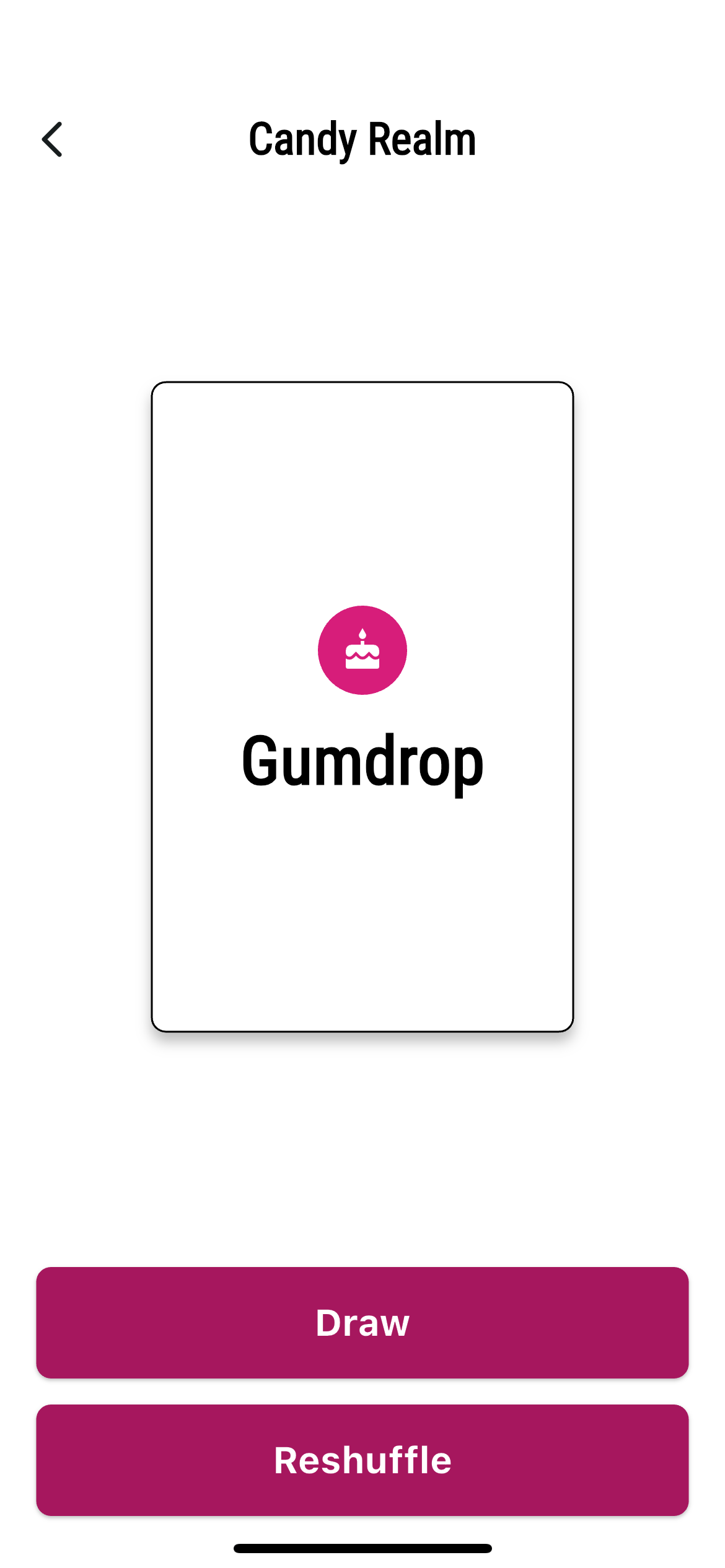 Screenshot of Candy Realm app showing a the "gumdrop' card