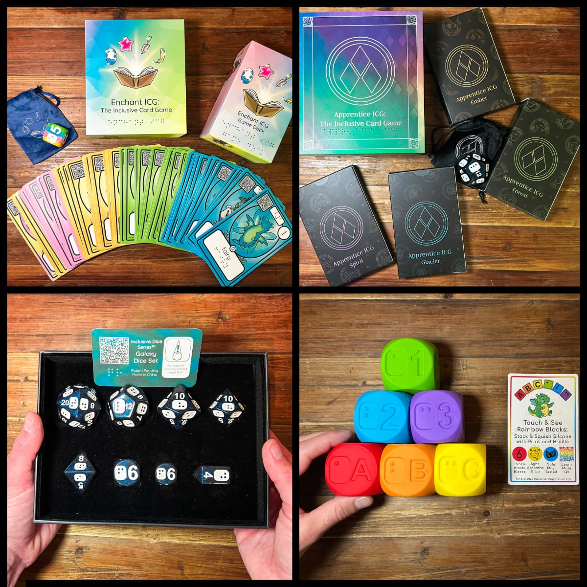 Product Array featuring Enchant ICG, Apprentice ICG, Galaxy D&D Set, Rainbow Silicone Print and Braille Blocks