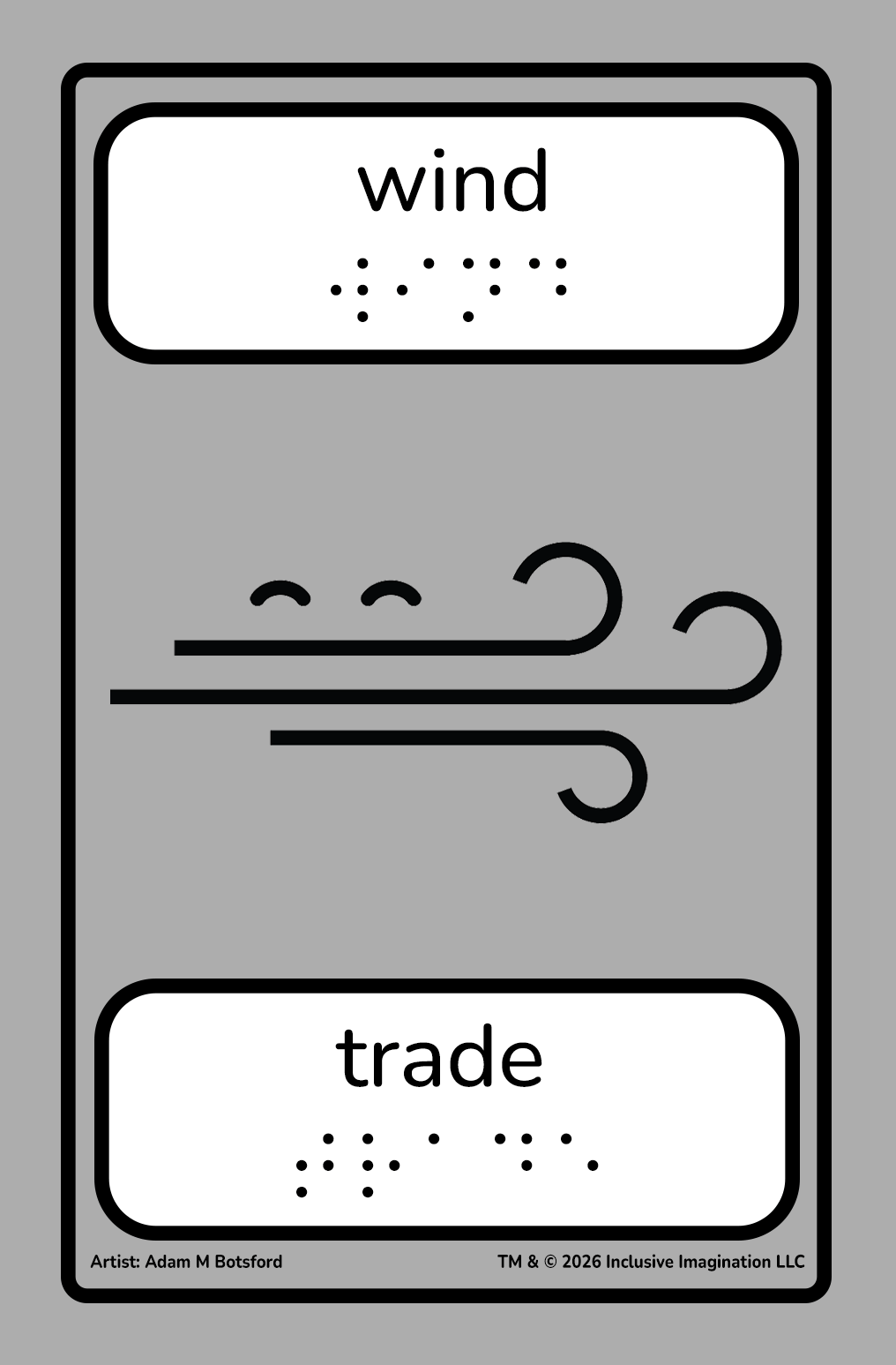 Wind Action Card with Happy Eyes Above Swirly Lines Illustration