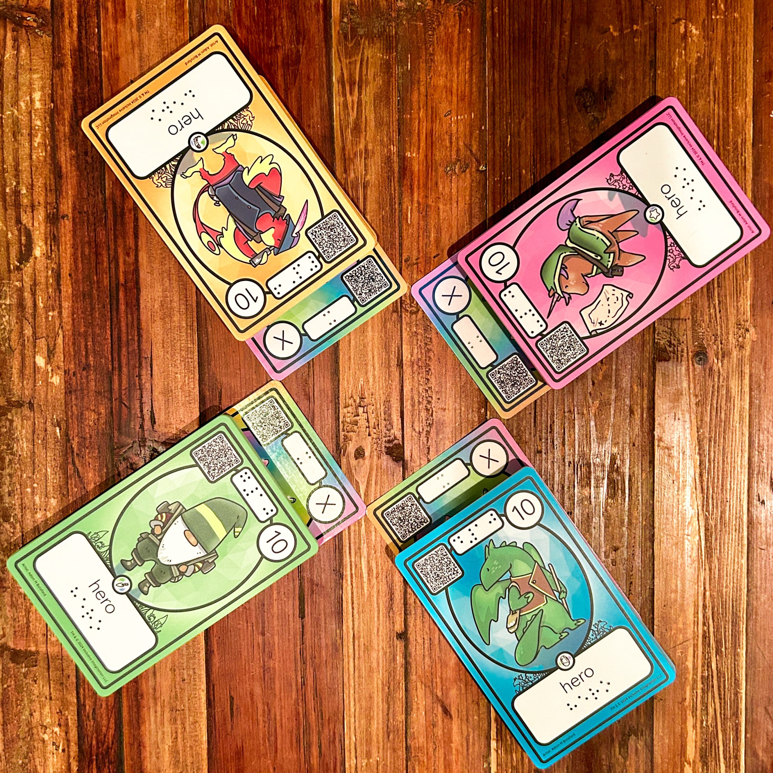 Enchant 4 player array with cards organized into 4 piles by class 