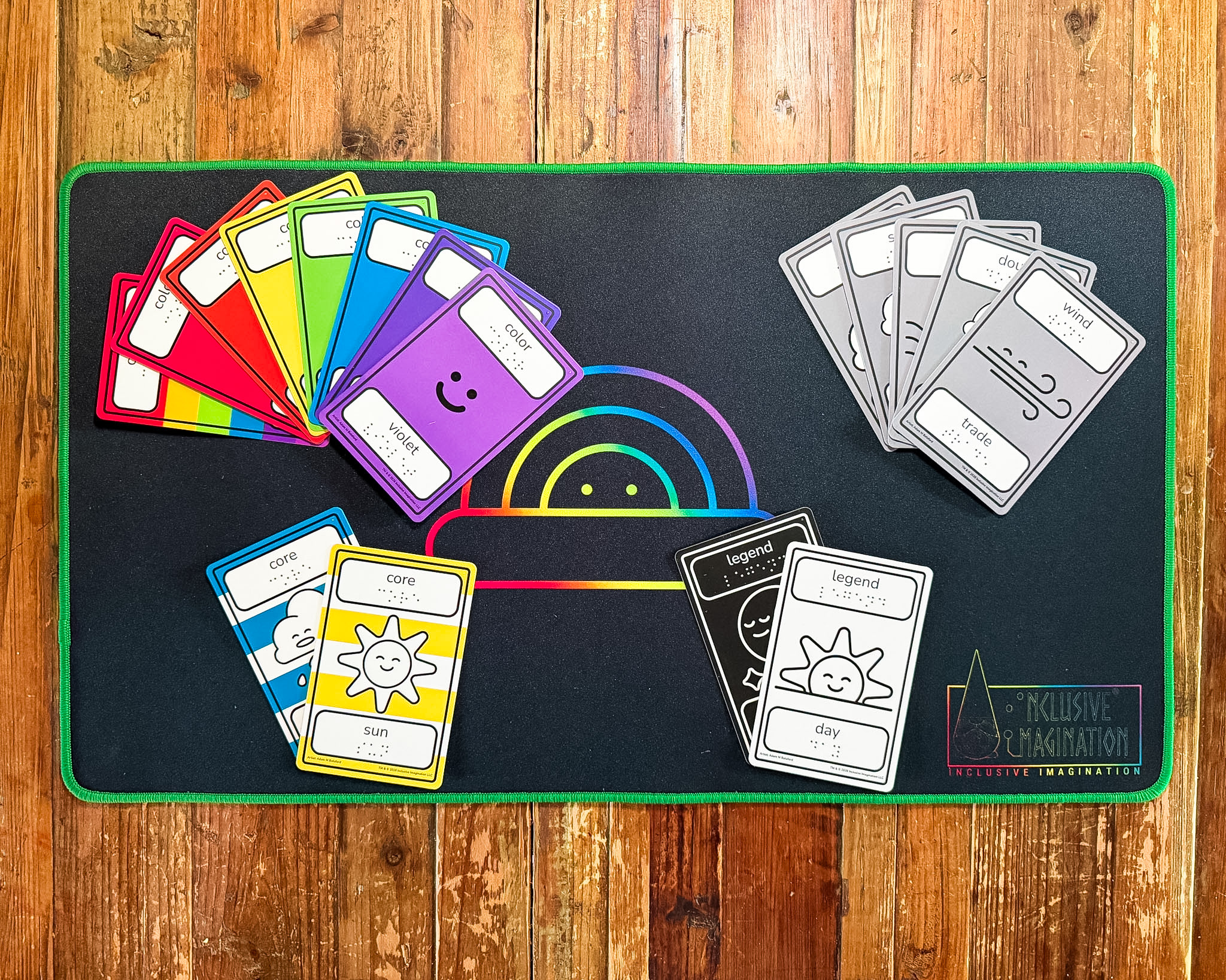 Chasing Rainbows Green Playmat with Cards Arrayed