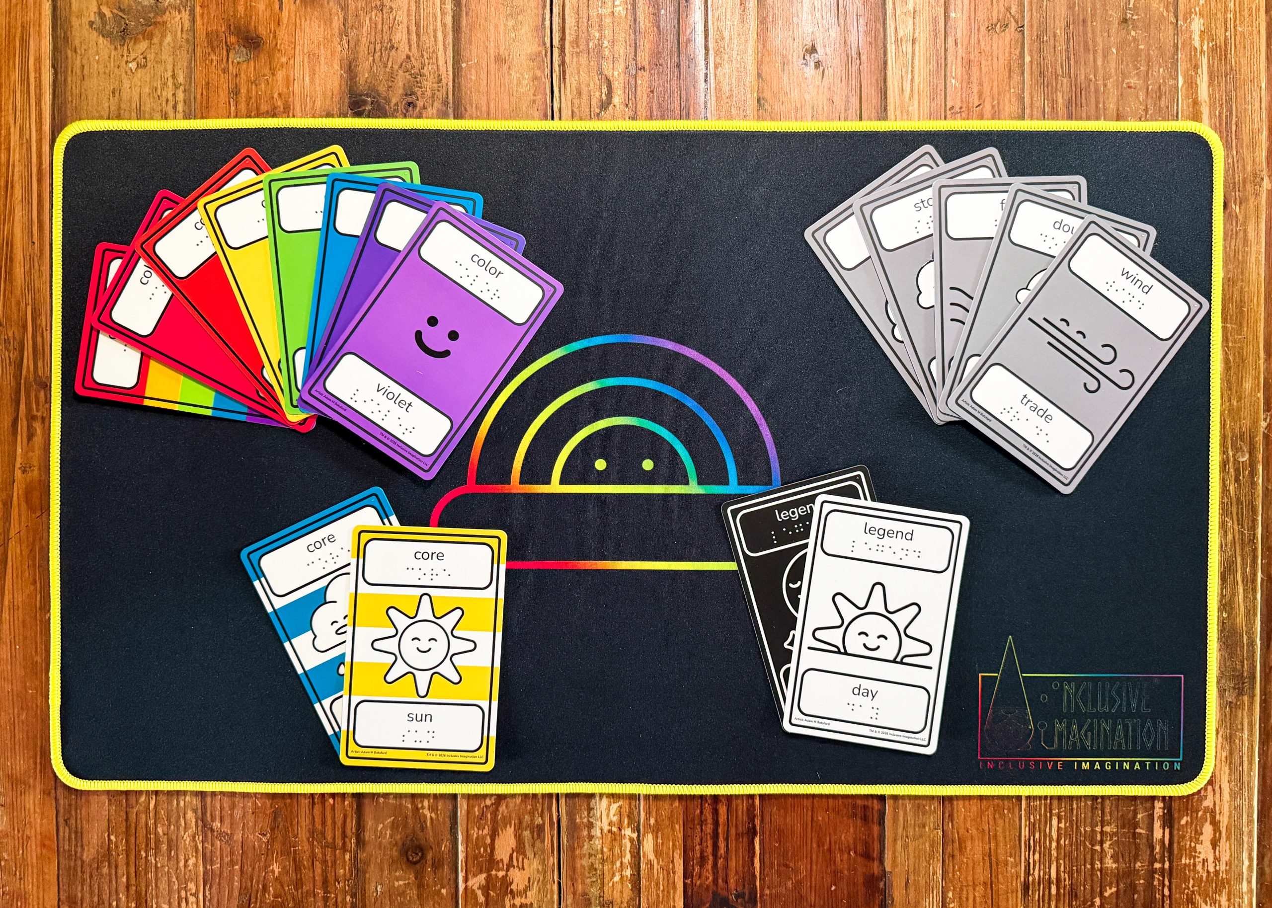 Yellow Playmat with Chasing Rainbow Cards On-Top